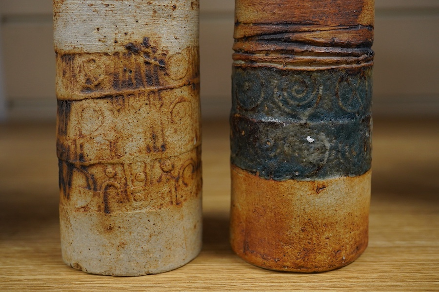 Alan Wallwork (1931-2019), two cylindrical vases, tallest 24cm